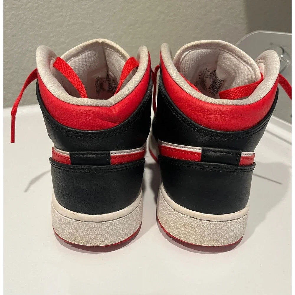 Nike Air Jordan 1 Mid GS White Black Gym Red Shoes Youth Size 5Y No Box